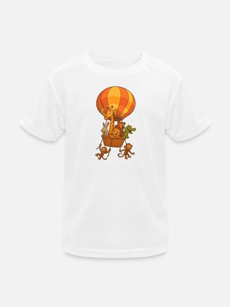 Hot Air Balloon Joyful Animals in Flight Noah's Ark - Kids Functional T-Shirt - white - Front