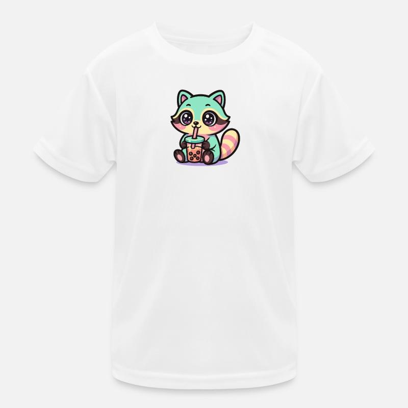 Kawaii Waschbär trinkt Boba Tee Kinder Funktions-T-Shirt