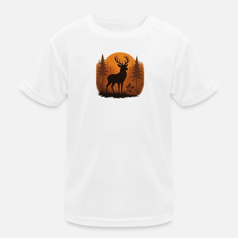 Hirschsilhouette Herbstwald Kinder Funktions-T-Shirt