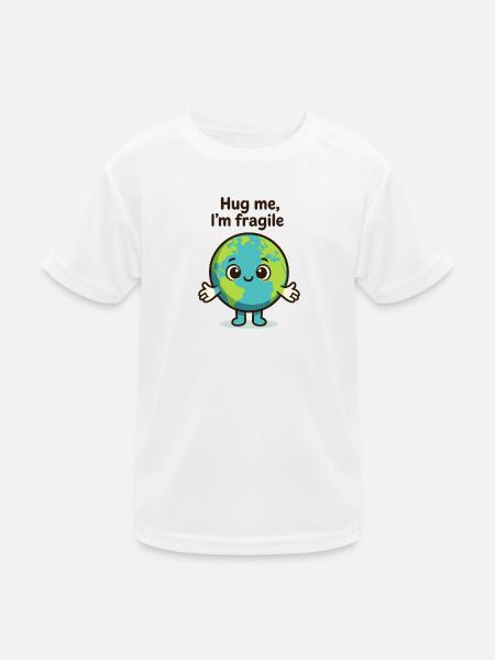 Fragile Earth Hug Me - Kinder Funktions-T-Shirt - Weiß - Vorne