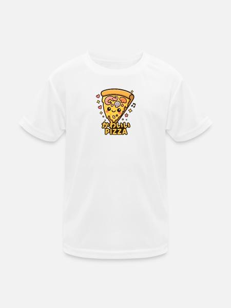 Kawaii Pizza Slice Cartoon - Kids Functional T-Shirt - white