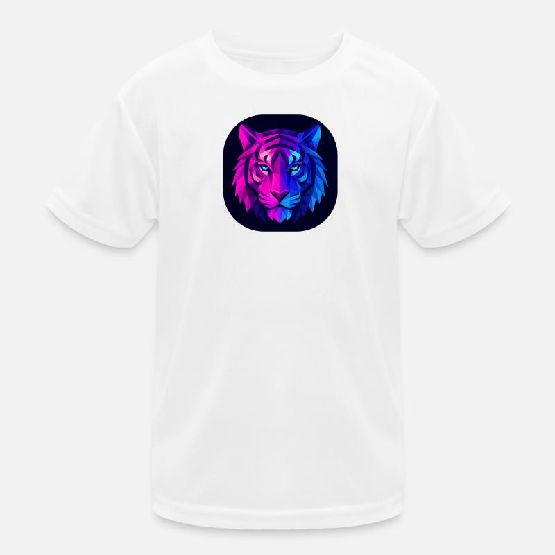 Neon-Polygon Tiger: Magenta zu Blau Kinder Funktions-T-Shirt