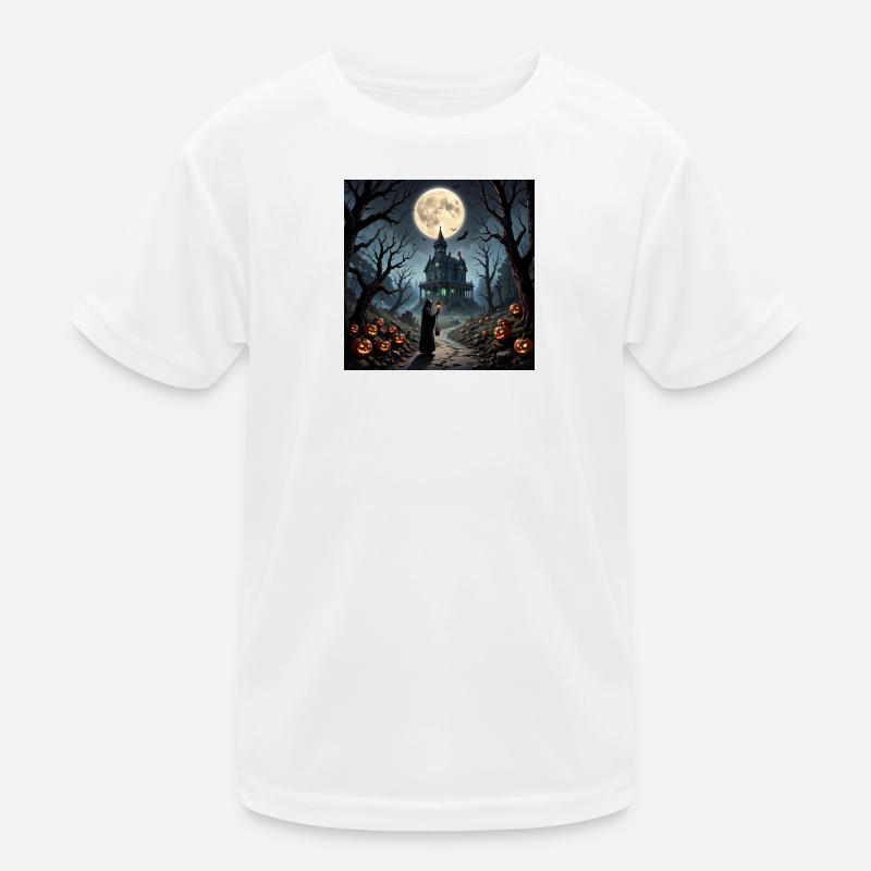 Lune sur Maison Hantée Halloween T-shirt sport Enfant