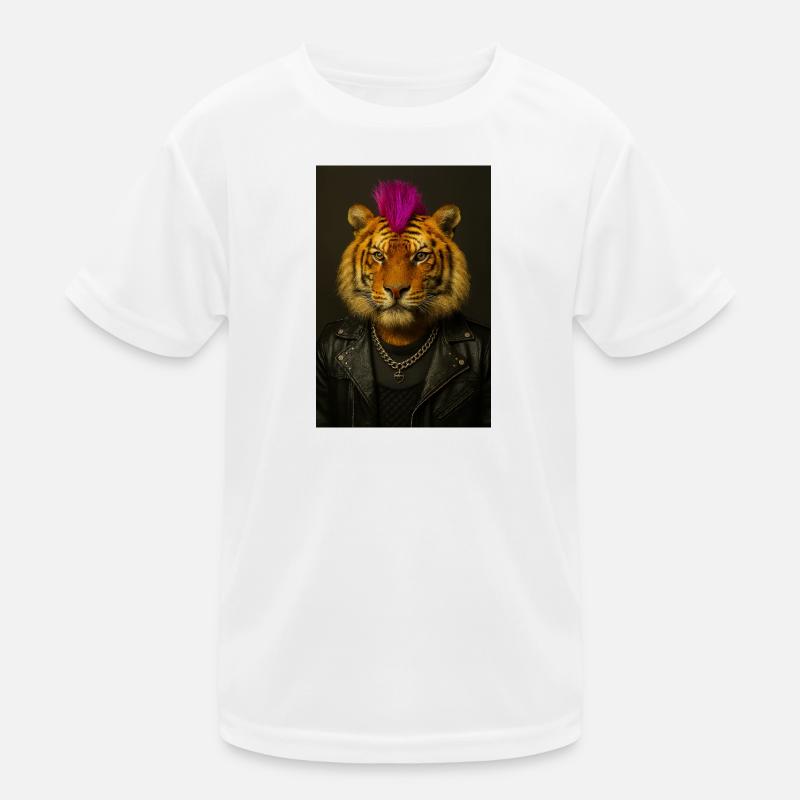 Tiger Punk Mohawk in Leather Kids Functional T-Shirt