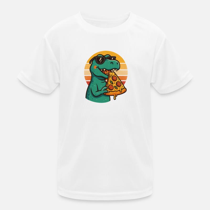 Pizza Saurus Retro - Kinder Funktions-T-Shirt - Weiß