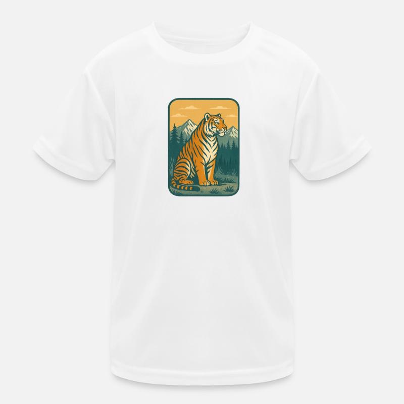 Tigre dans les montagnes motif rétro T-shirt sport Enfant