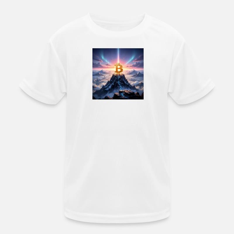 Bitcoin Gipfellicht über Bergkette - Kinder Funktions-T-Shirt - Weiß