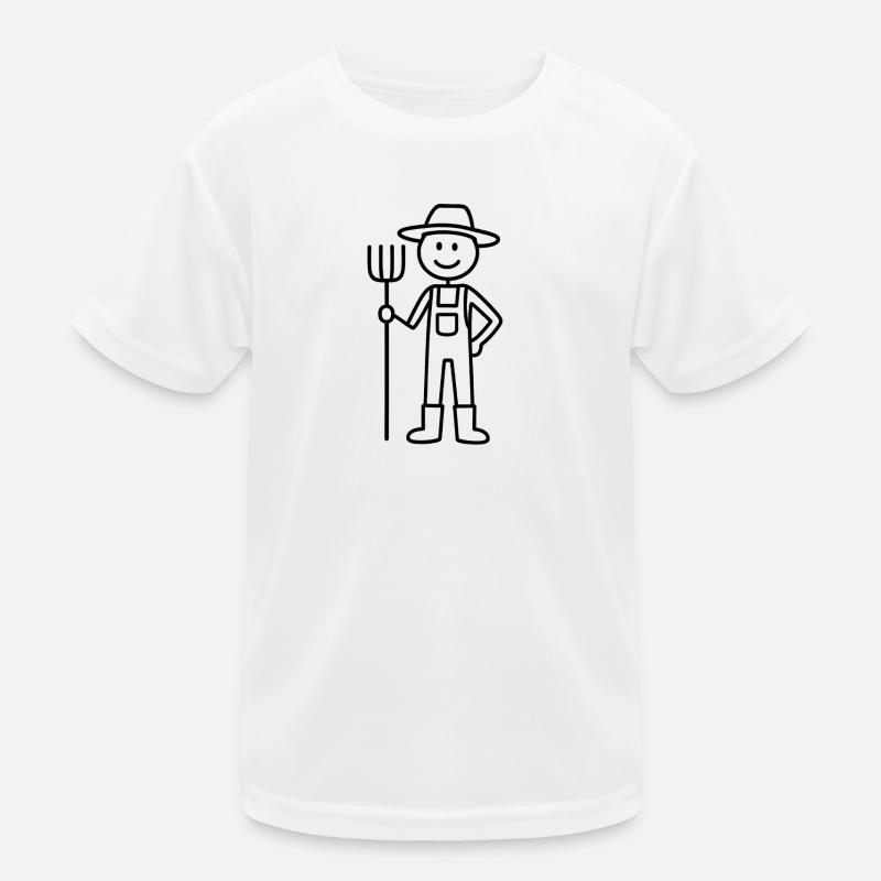 Bauer mit Heugabel ländliches Strichmännchen Kinder Funktions-T-Shirt