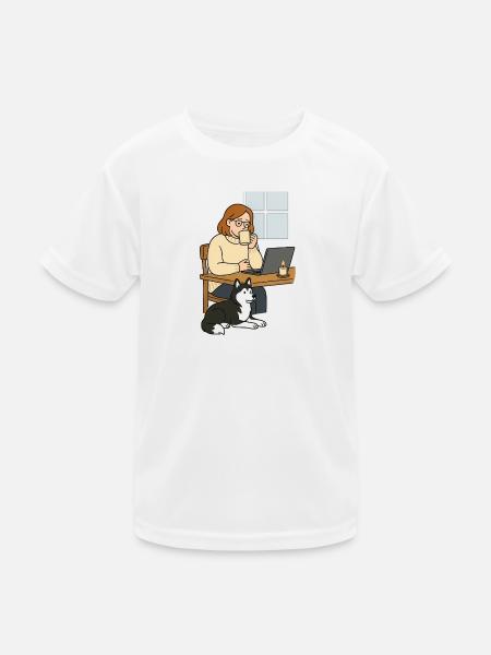 Kaffeepause im Homeoffice Hund - Kinder Funktions-T-Shirt - Weiß - Vorne