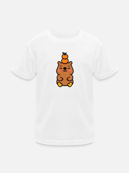 Capybara mit Mandarine auf dem Kopf - Kinder Funktions-T-Shirt - Weiß - Vorne