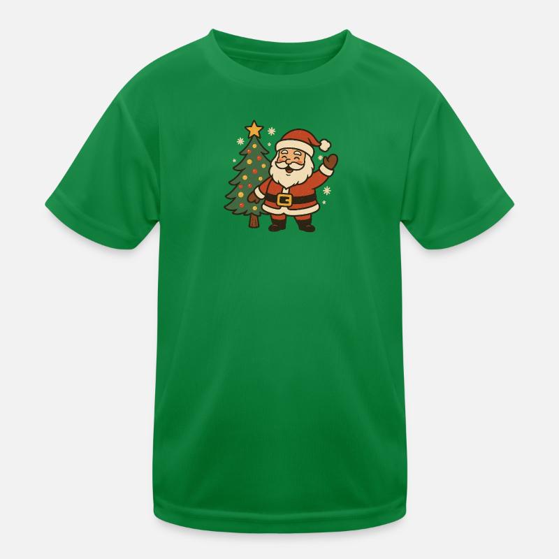 Fröhlicher Weihnachtsmann neben Baum Kinder Funktions-T-Shirt
