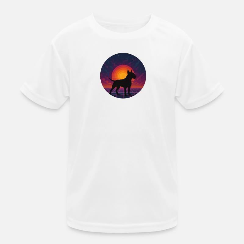 Neon Sunset Dog Silhouette Kids Functional T-Shirt