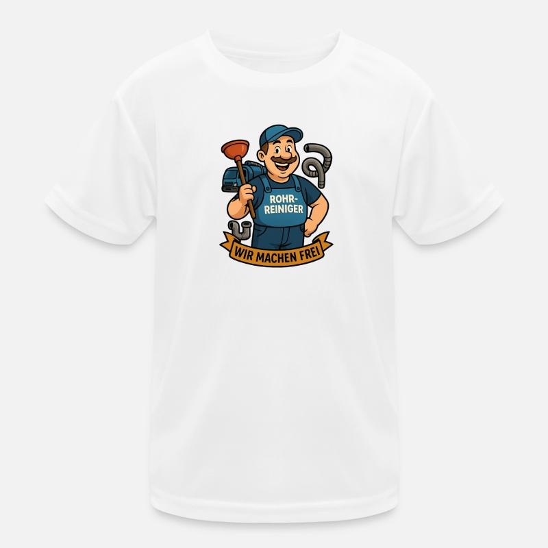 Rohrreiniger Cartoon Held – Wir Machen Frei - Kinder Funktions-T-Shirt - Weiß