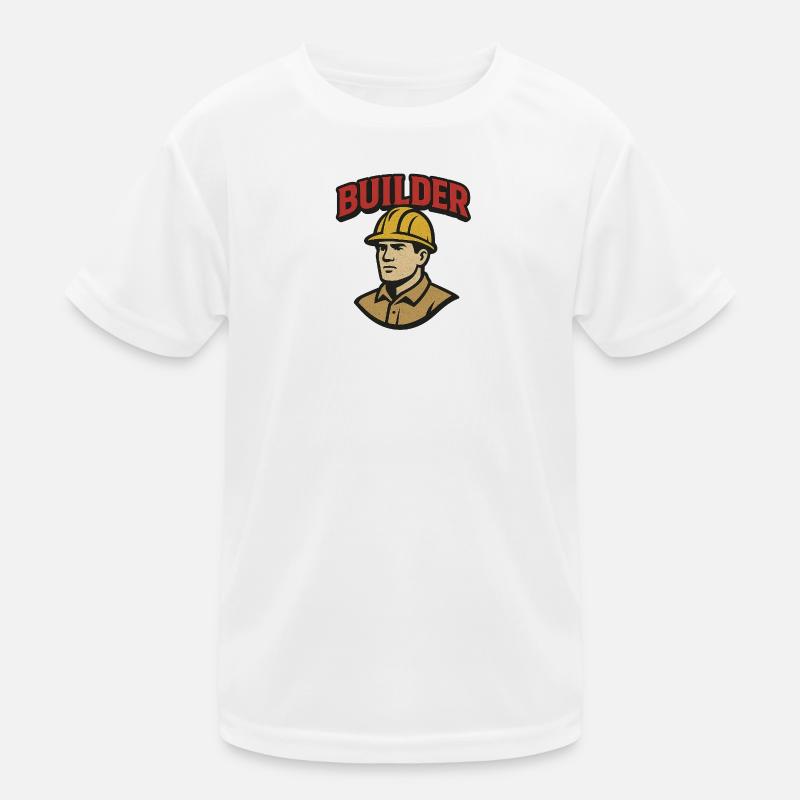 Construction Worker Retro Logo with Helmet - Kids Functional T-Shirt - white
