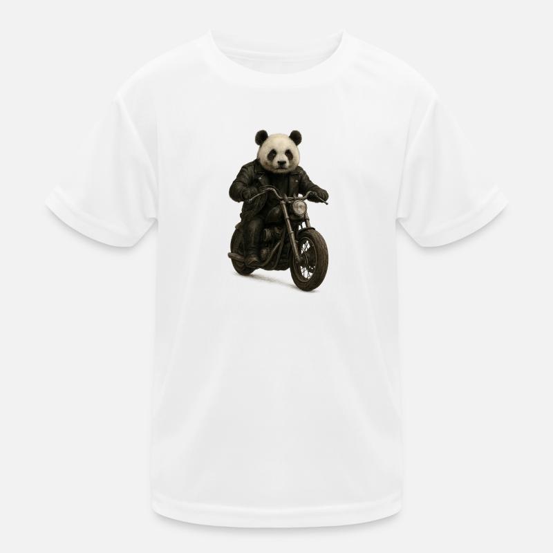 Leather Panda Biker on Motorcycle Kids Functional T-Shirt
