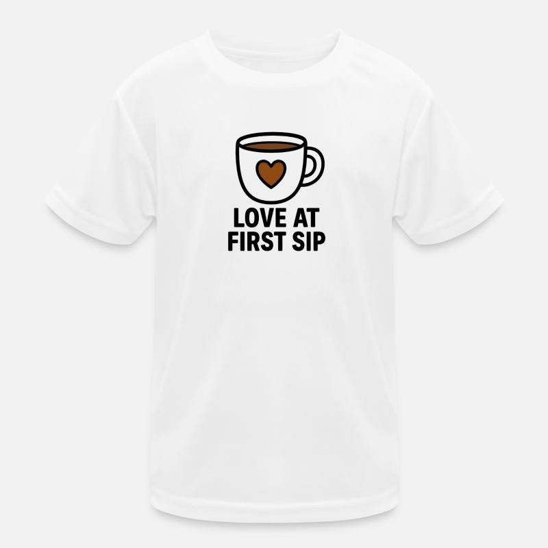 Liebe beim ersten Schluck Kaffee Kinder Funktions-T-Shirt
