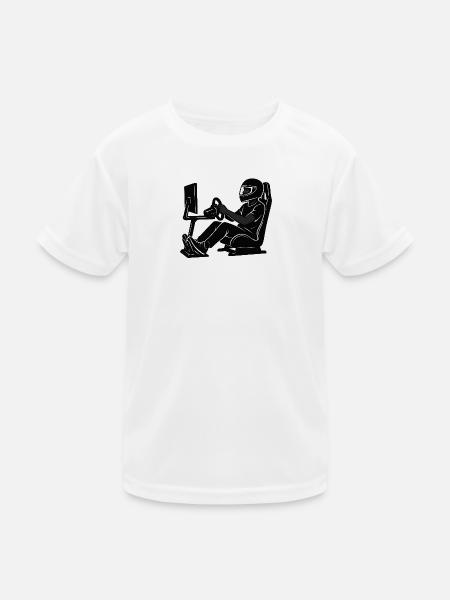 Simracer Fahrer Silhouette Gaming - Kinder Funktions-T-Shirt - Weiß