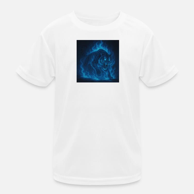 Blaue Neon-Tigerflamme Kinder Funktions-T-Shirt
