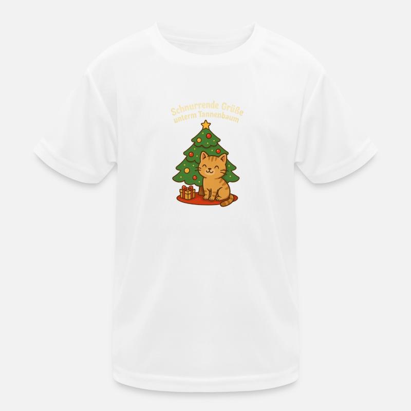 Purring greetings under the Christmas tree – cat Kids Functional T-Shirt