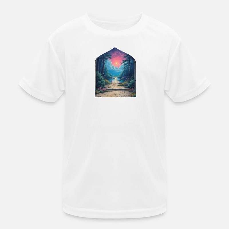 Portail du coucher de soleil dans le paysage forestier T-shirt sport Enfant