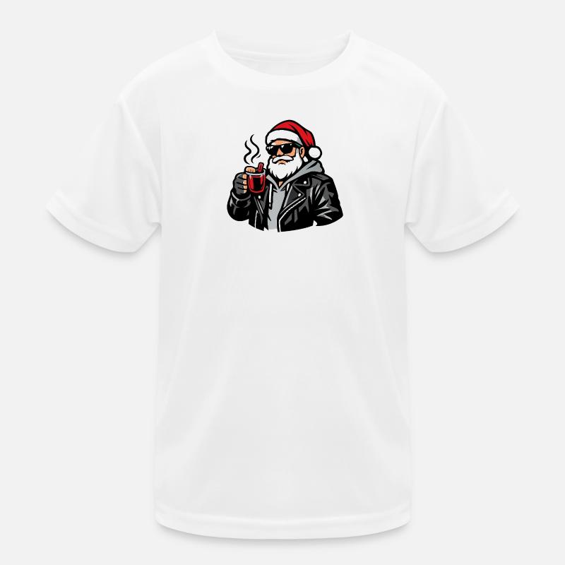 Biker Santa Coffee Break Kids Functional T-Shirt
