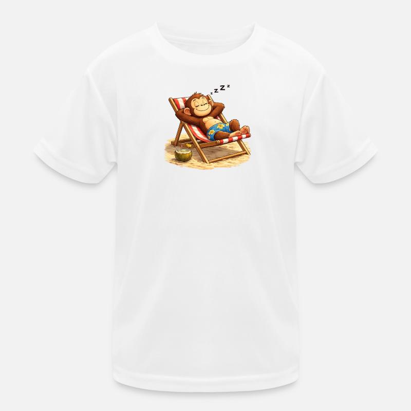 Tropischer Schlummeraffe am Strand - Kinder Funktions-T-Shirt - Weiß