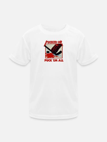 Pucked-Up Blood Red Hockey Graphic - Kids Functional T-Shirt - white