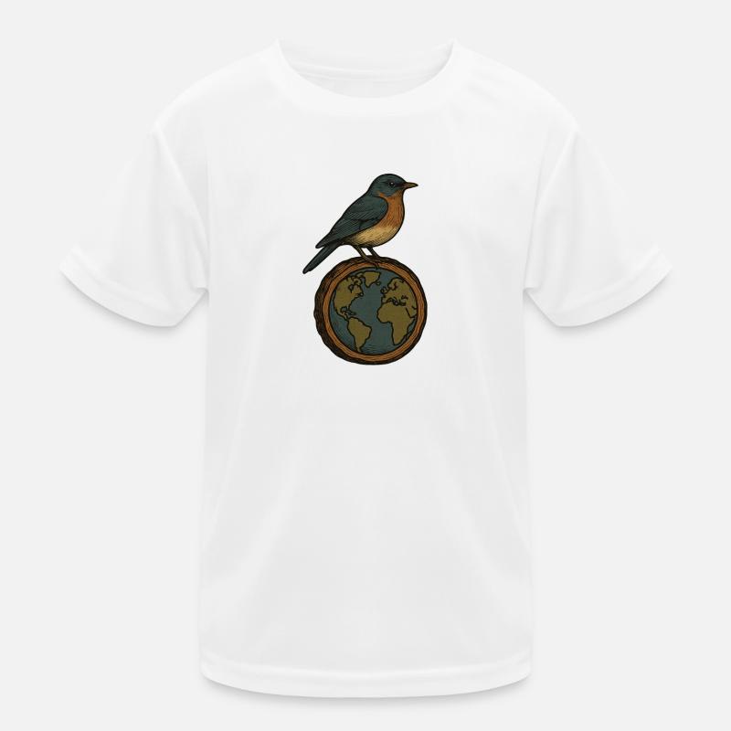 Robin auf World Globe Kinder Funktions-T-Shirt