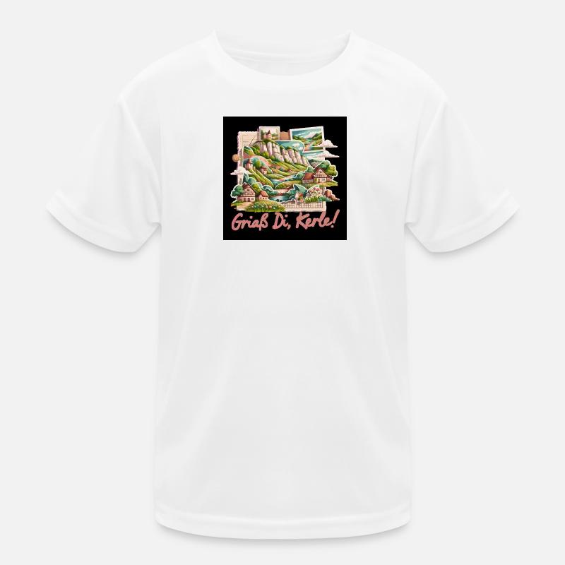 Landschaftsidylle Dorfcollage Kinder Funktions-T-Shirt