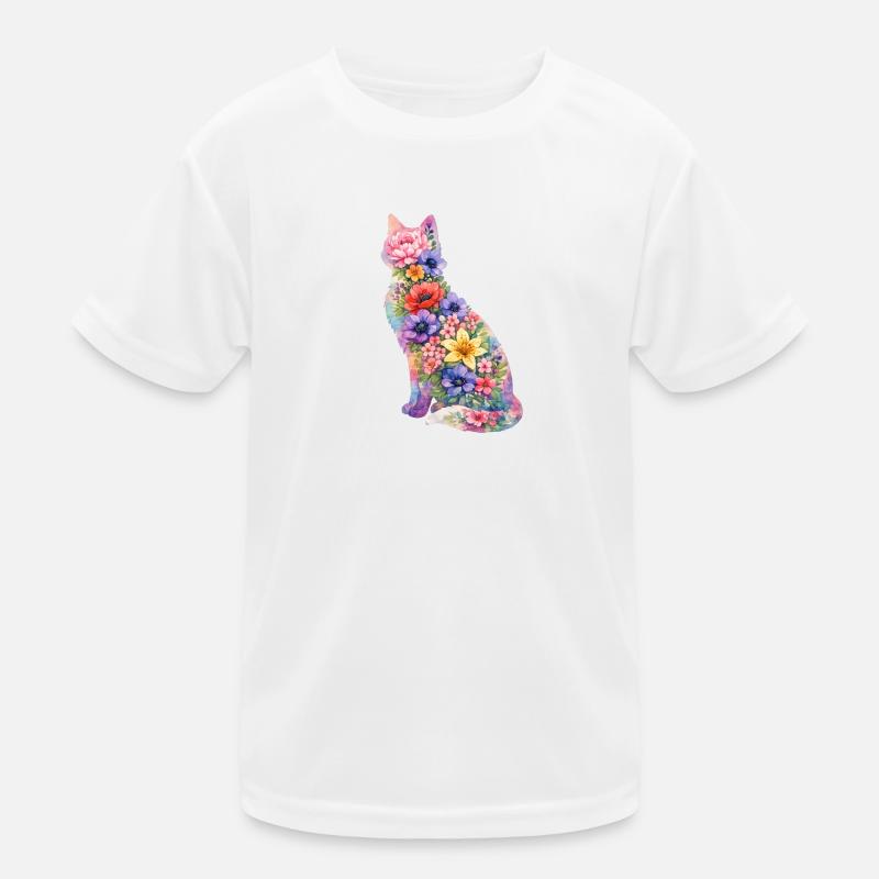 Katze Blumen Bunt Kinder Funktions-T-Shirt