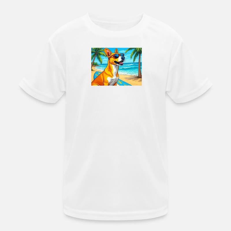 Chien de plage avec planche de surf et lunettes de soleil T-shirt sport Enfant