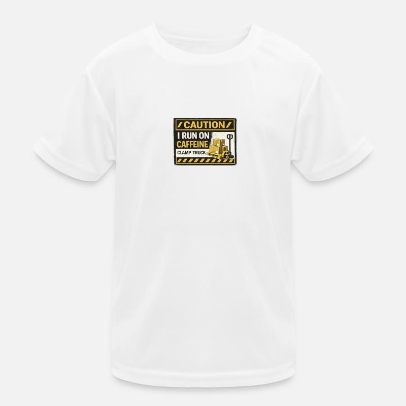 Koffeinbetriebener Gabelstapler-Patch - Kinder Funktions-T-Shirt - Weiß