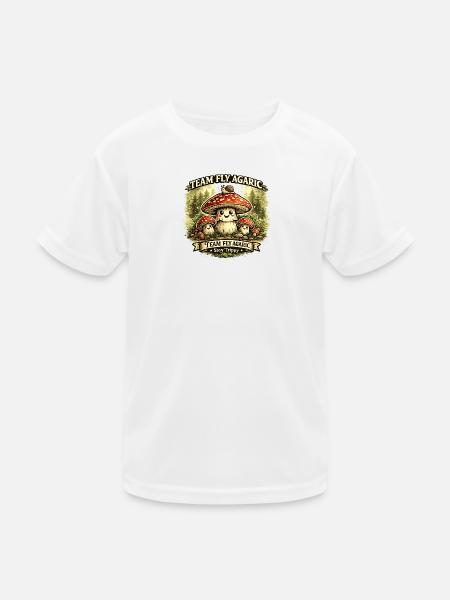 Team Fly Agaric Mushroom Crew - Kinder Funktions-T-Shirt - Weiß - Vorne