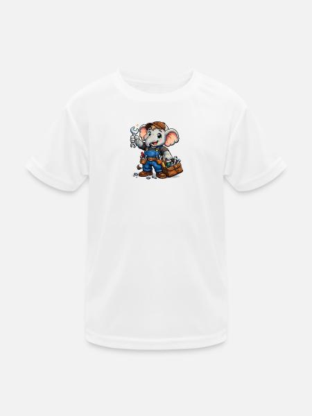 Elefantenmechaniker in blauen Overalls - Kinder Funktions-T-Shirt - Weiß - Vorne
