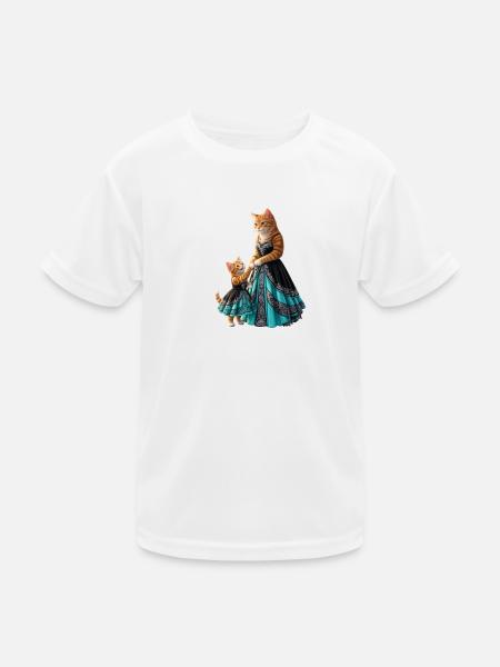 Cute Ginger Cat Mother and Daughter in Elegant Tur - Kids Functional T-Shirt - white - Front