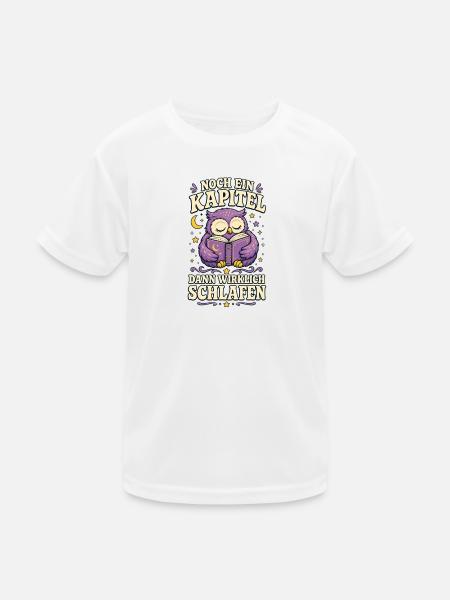 Noch ein Kapitel – Lese-Eule - Kinder Funktions-T-Shirt - Weiß - Vorne