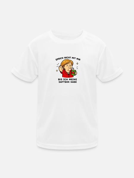 Karikatur: Politikerin mit Saftbox - Kinder Funktions-T-Shirt - Weiß - Vorne