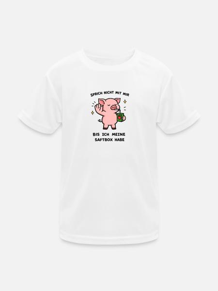Kawaii Schwein mit Saftbox - Kinder Funktions-T-Shirt - Weiß - Vorne