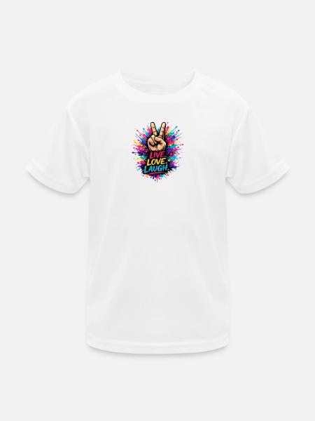 Peace Color Splash – Live Love Laugh - Kinder Funktions-T-Shirt - Weiß - Vorne