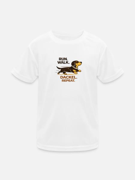 Run, Walk, Dackel, Repeat. Dackelliebe. Dachshund. - Kinder Funktions-T-Shirt - Weiß - Vorne