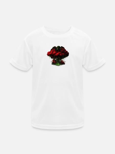Grüner Spinnenzauber über rote Wolke - Kinder Funktions-T-Shirt - Weiß - Vorne