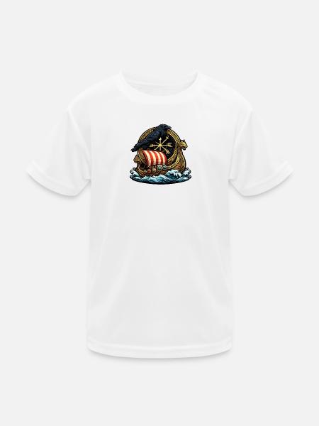 Rabenruder Viking-Schiff Emblem - Kinder Funktions-T-Shirt - Weiß - Vorne