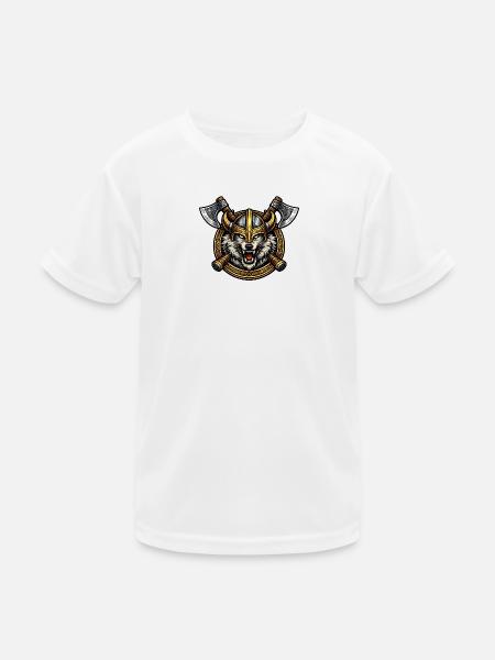 Viking Wolf Helmet Emblem - Kids Functional T-Shirt - white - Front