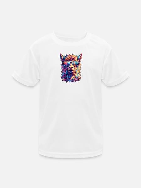 Llama in neon sunglasses - Kids Functional T-Shirt - white - Front