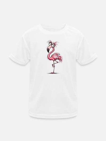 Flamingo Cartoon Pink Groove - Kids Functional T-Shirt - white - Front