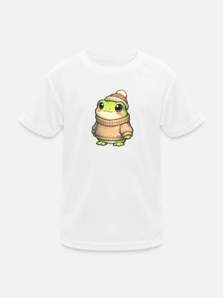 Cuddly frog in winter sweater - Kids Functional T-Shirt - white - Front