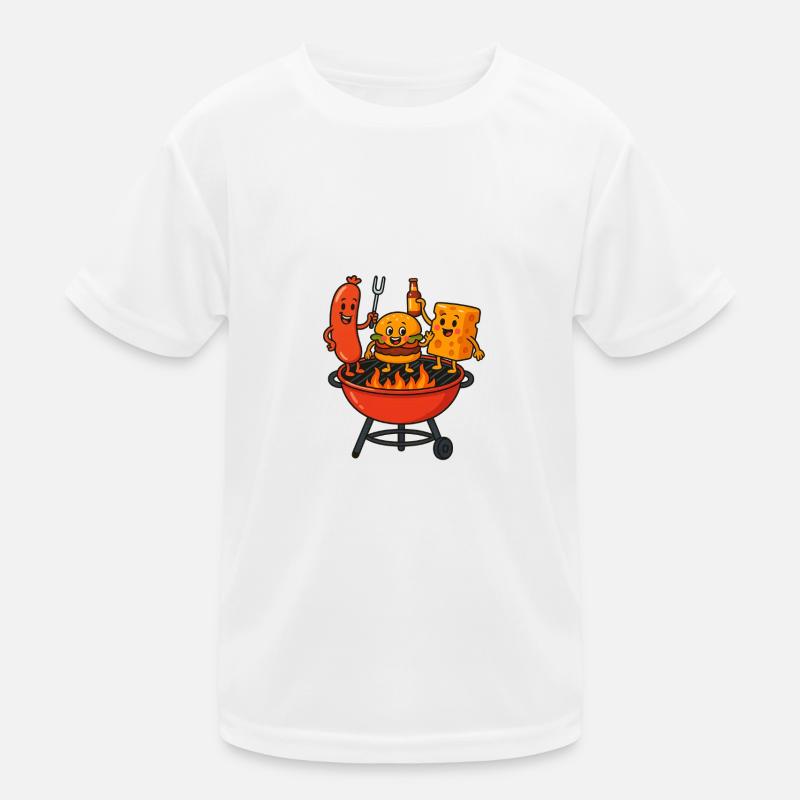 Grill Bratwurst Cheese Burger Fire Party Fourchette T-shirt sport Enfant