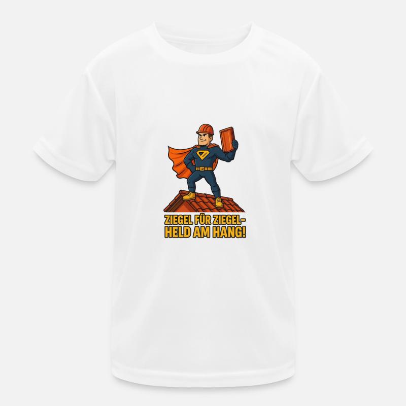 Ziegel Held am Hang Dachdecker Kinder Funktions-T-Shirt
