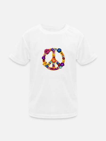 Peace Symbol aus bunten Blüten und Blumen - Kinder Funktions-T-Shirt - Weiß - Vorne
