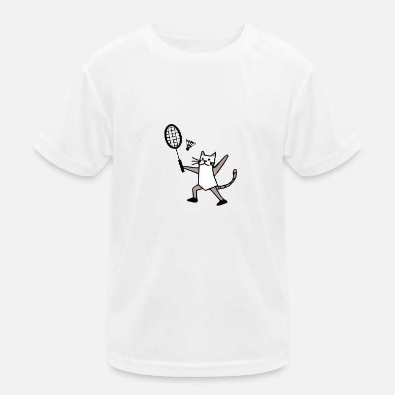An excited cat plays badminton Kids Functional T-Shirt